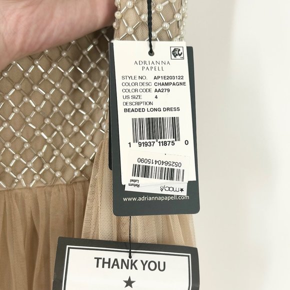NWT Adrianna Papell BHLDN Bryce Pearl Beaded Long Gown in Champagne - Picture 7 of 9